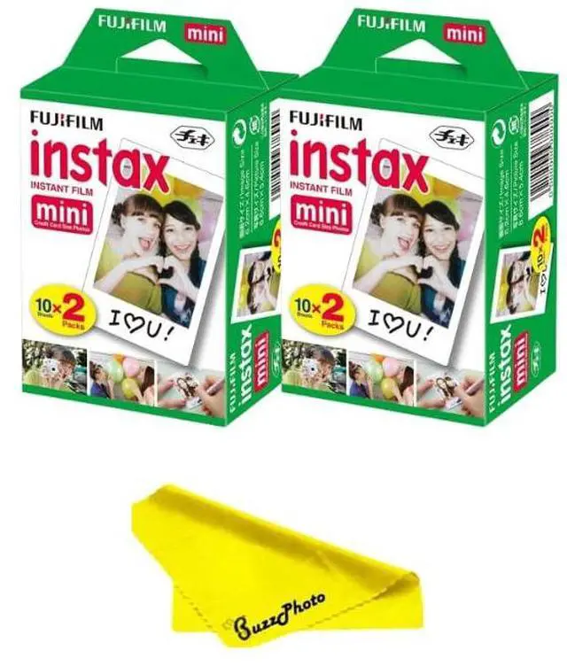 Main image of Instax Mini Twin Pack Picture Format Instant Daylight Film for Instax Mini Instant Cameras w/BuzzPhoto Microfiber Cleaning Cloth (2 Twin Packs (40 Sheets))