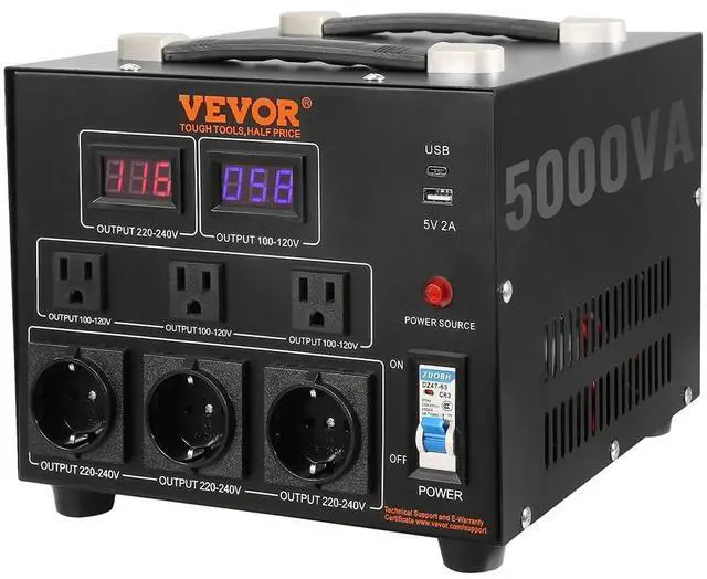 Main image of Voltage Converter Transformer, 5000W, Heavy Duty Step Up/Down Transformer, Convert from 110 Volt to 220 Volt and from 220 Volt to 110 Volt, with US Outlet EU Outlet 5V USB Port, CE Certified