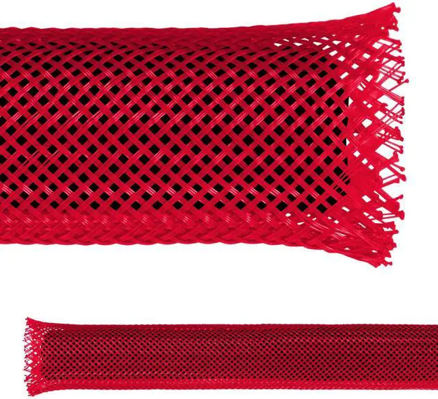 Main image of 1" PET Expandable Braid Sleeving Flame Retardant Flexible Wire Mesh for Cord Management and Cable Protection - 250 Feet - Red