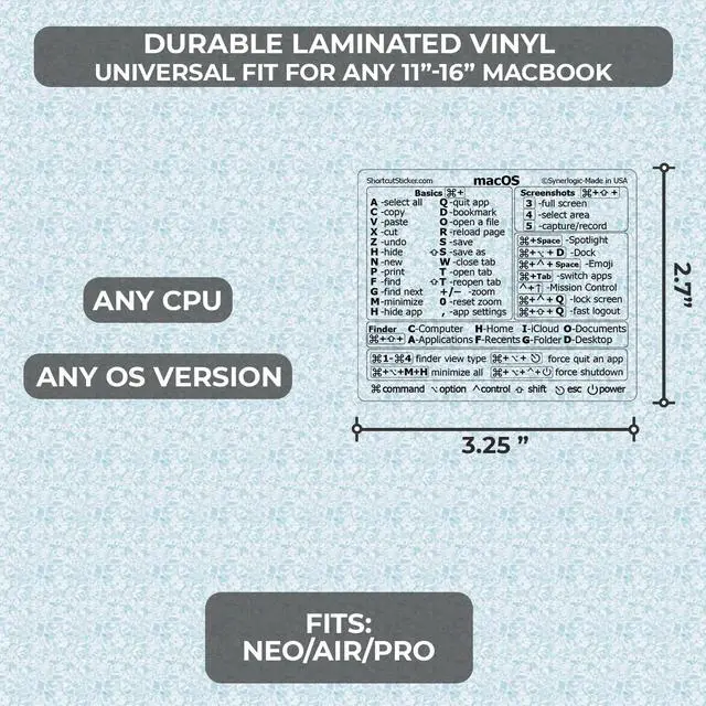 Alt view image 4 of 4 - 100pcs (Universal/Neo/Air/Pro) Mac OS Reference Keyboard Shortcut Sticker, Laminated Vinyl - for MacBook/iMac/Mini (Clear/Pack of 100)