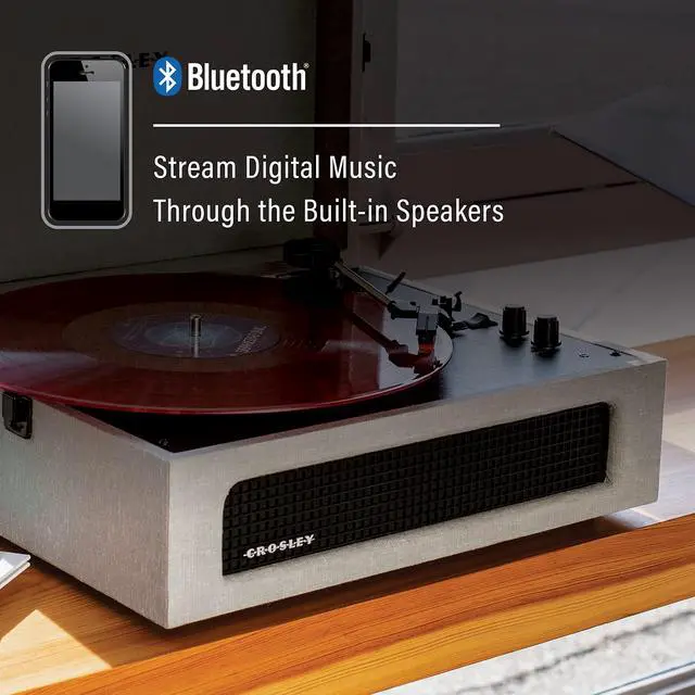 Alt view image 4 of 4 - CR8017B-GY Voyager Vintage Portable Vinyl Record Player Turntable with Bluetooth in/Out and Built-in Speakers, Gray