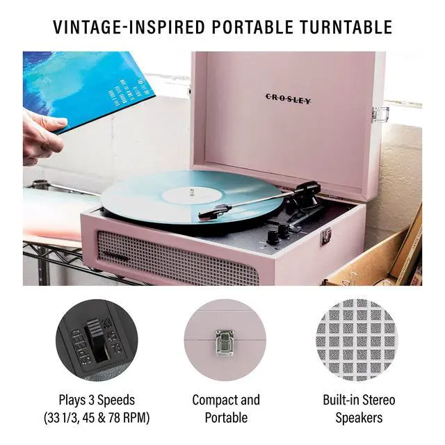 Alt view image 2 of 4 - CR8017B-AM Voyager Vintage Portable Vinyl Record Player Turntable with Bluetooth in/Out and Built-in Speakers, Amethyst