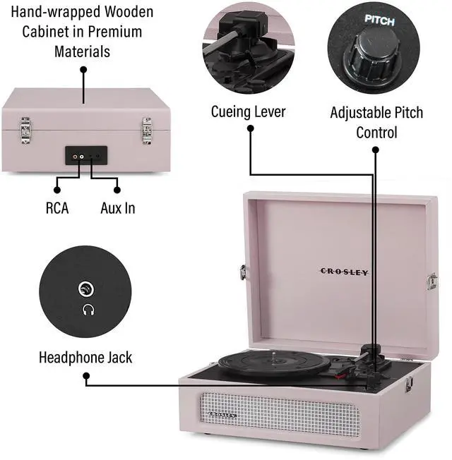 Alt view image 3 of 4 - CR8017B-AM Voyager Vintage Portable Vinyl Record Player Turntable with Bluetooth in/Out and Built-in Speakers, Amethyst