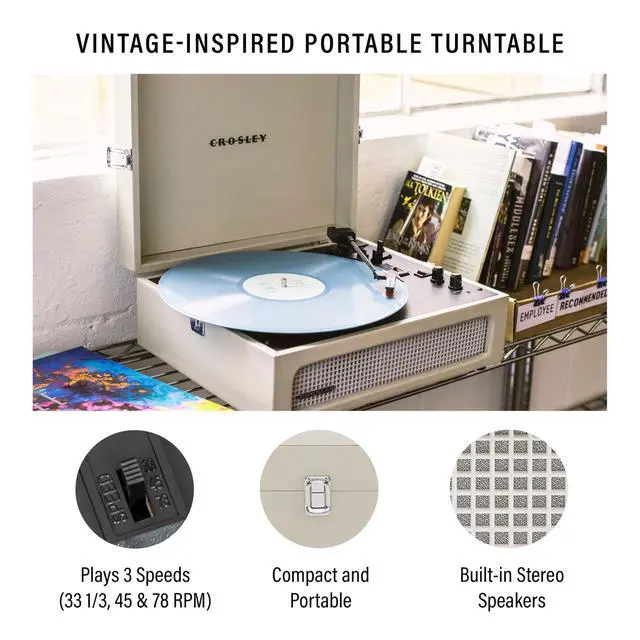 Alt view image 2 of 4 - CR8017B-DU Voyager Vintage Portable Vinyl Record Player Turntable with Bluetooth in/Out and Built-in Speakers, Dune