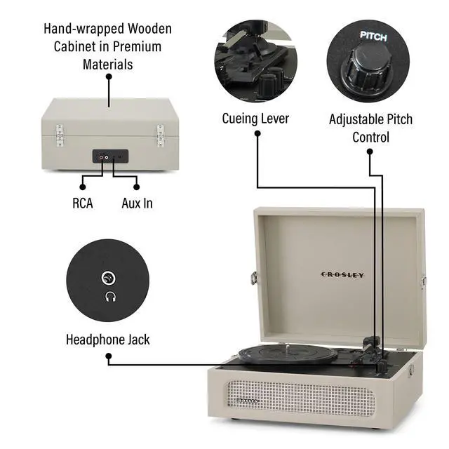 Alt view image 3 of 4 - CR8017B-DU Voyager Vintage Portable Vinyl Record Player Turntable with Bluetooth in/Out and Built-in Speakers, Dune