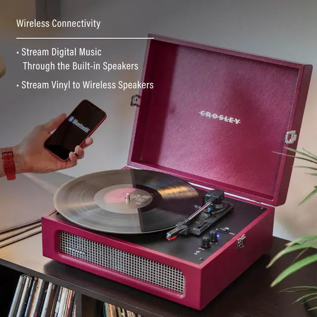 Alt view image 3 of 4 - CR8017B-BU Voyager Vintage Portable Vinyl Record Player Turntable with Bluetooth in/Out and Built-in Speakers, Burgundy