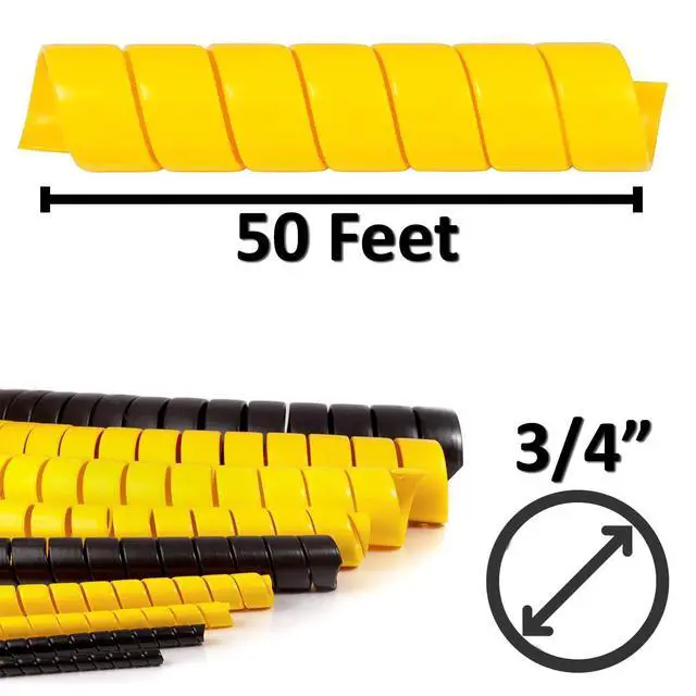 Alt view image 3 of 4 - 3/4 Inch Heavy Duty Spiral Wrap HDPE Flexible Plastic Cable Sleeve Hose Protector 50 Feet - Yellow