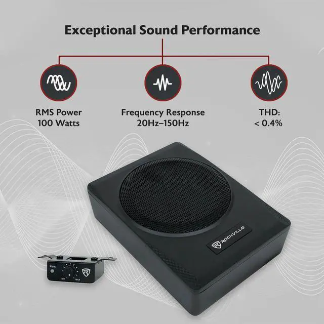 Alt view image 2 of 4 - Slim Under-Seat Powered Subwoofer Built-in Amplifier, Aluminum Enclosure, Remote, Perfect for Car/Truck Audio (6.5")