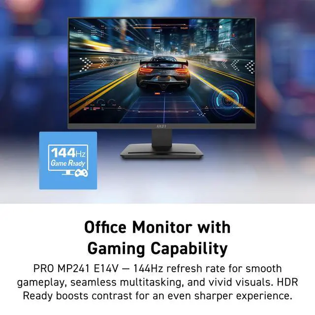 Alt view image 3 of 4 - PRO MP241 E14V 24-inch IPS 1920 x 1080 (FHD) Office Monitor, 144Hz, Free-Sync, HDMI, DisplayPort, VESA Mountable, Tilt, Speaker, 4-Side Slim Bezel 1ms, Black