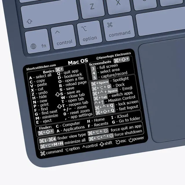 Main image of 100 pcs (Universal/Neo/Air/Pro) Mac OS Reference Keyboard Shortcut Sticker, Laminated Vinyl - for MacBook/iMac/Mini (Black/Pack of 100)