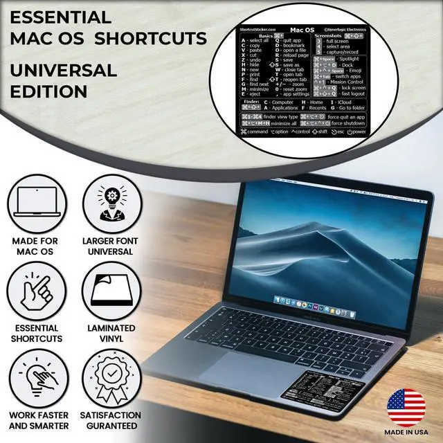 Alt view image 3 of 4 - 100 pcs (Universal/Neo/Air/Pro) Mac OS Reference Keyboard Shortcut Sticker, Laminated Vinyl - for MacBook/iMac/Mini (Black/Pack of 100)