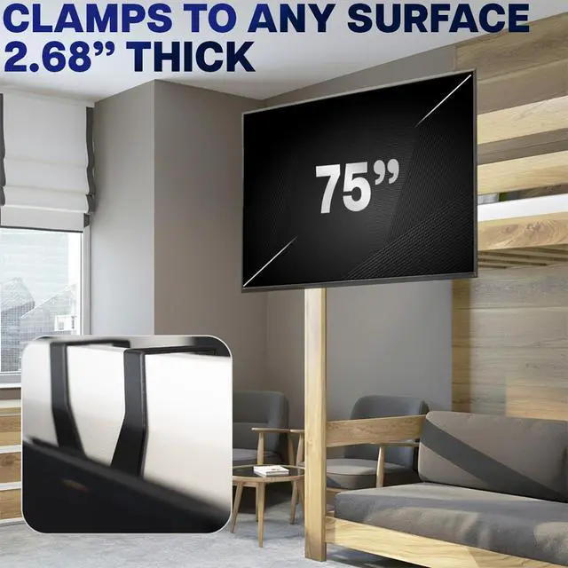 Alt view image 4 of 4 - TV Hanger Bracket for 42 to 75 inch Flat and Curved Screens, Light Weight Steel Design, Height Adjustable Cross Bar, Loft Bed, Thin Door TV Mount, Max VESA 400x400, Black, MOUNT-TV02LB