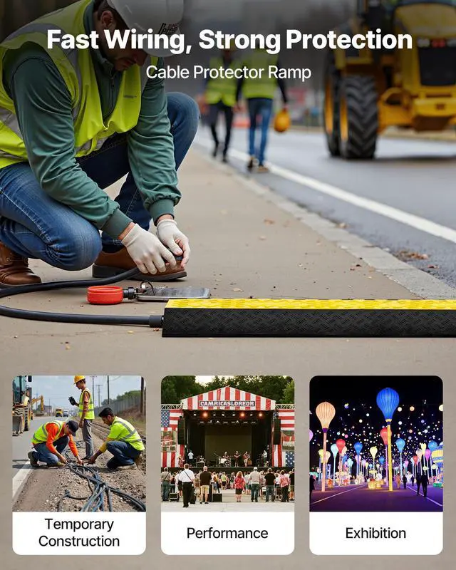 Alt view image 2 of 4 - Cable Protector Ramp, 22,000 lbs/axle Capacity, 2 Channel Heavy Duty Rubber Cord Hose Wire Cover, 4 x 3 in Channel, Traffic Speed Bump with Flip-Open Top Cover, for Indoor Outdoor Use, 1 Pack