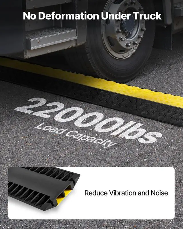 Alt view image 3 of 4 - Cable Protector Ramp, 22,000 lbs/axle Capacity, 2 Channel Heavy Duty Rubber Cord Hose Wire Cover, 4 x 3 in Channel, Traffic Speed Bump with Flip-Open Top Cover, for Indoor Outdoor Use, 1 Pack