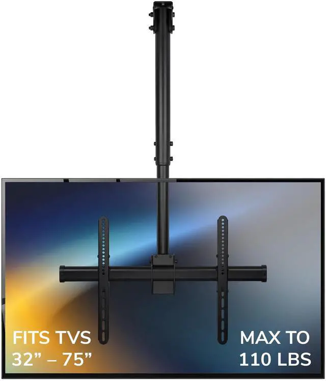 Main image of TV Ceiling Mount Bracket, Full Motion 360° Rotation, Fits 3275 Inch Screens up to 110 lbs, VESA 200x200 to 600x400, Height Adjustable 2236 Inches, Flat or Vaulted Ceilings, Black (MI-509B)