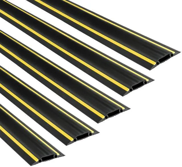 Main image of 6FT Linkable Floor Cord Cover/Cable Protector 5 Pack (30ft Total), Protect Cords and Prevent a Trip Hazard, 5 x 6ft Lengths, Cable Cavity 1.18in (W) x 0.39in (H) - Black & Yellow