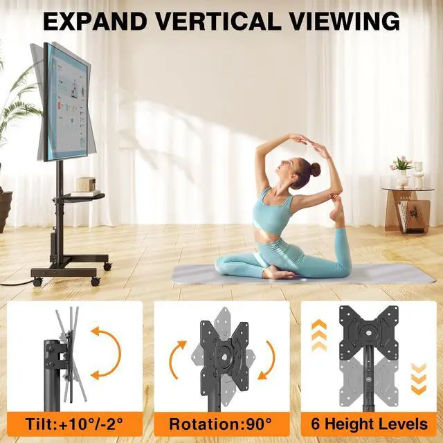 Alt view image 2 of 4 - Floor TV Stand with Power Outlet for 13-50 inch TVs up to 55 lbs, Height Adjustable TV Mount Stand with Tilt and Rotat, Max VESA 200x200mm