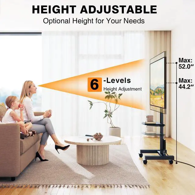 Alt view image 3 of 4 - Floor TV Stand with Power Outlet for 13-50 inch TVs up to 55 lbs, Height Adjustable TV Mount Stand with Tilt and Rotat, Max VESA 200x200mm