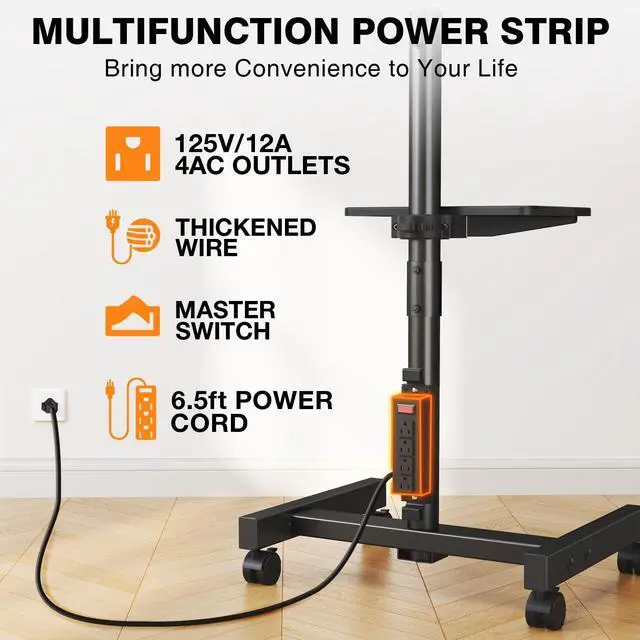 Alt view image 4 of 4 - Floor TV Stand with Power Outlet for 13-50 inch TVs up to 55 lbs, Height Adjustable TV Mount Stand with Tilt and Rotat, Max VESA 200x200mm