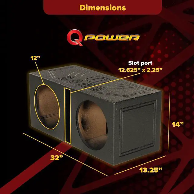Alt view image 2 of 4 - QPower 12 Inch Dual Subwoofer Box, High-Performance Vented Speaker Enclosure, Black - Car Audio and Sound System Accessories - Portable Equipment for Subwoofers