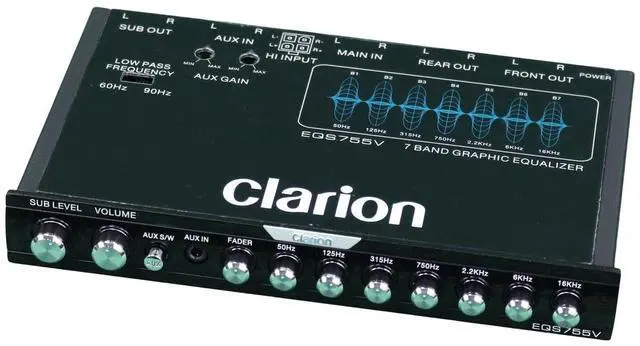 Main image of EQS755V 7-Band Car Audio 1/2-DIN Size Car Graphic Equalizer/Crossover with Front 3.5mm Auxiliary Input, Rear RCA Auxiliary Input and High Level Speaker Inputs