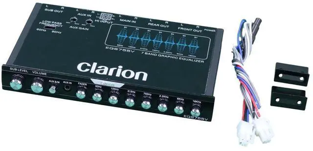 Alt view image 2 of 4 - EQS755V 7-Band Car Audio 1/2-DIN Size Car Graphic Equalizer/Crossover with Front 3.5mm Auxiliary Input, Rear RCA Auxiliary Input and High Level Speaker Inputs