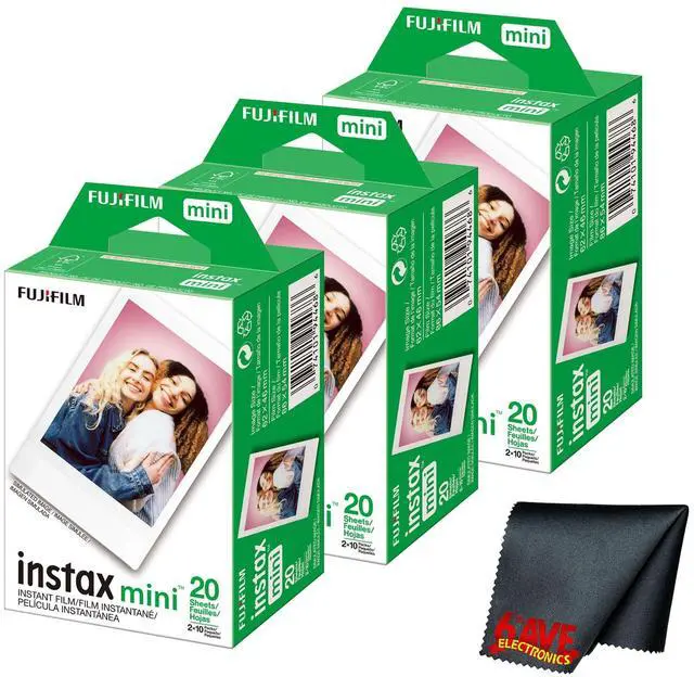 Main image of Instax Mini Film for Instant Camera (60 Photo Exposure) Bundle with 6AVE Microfiber Cleaning Cloth