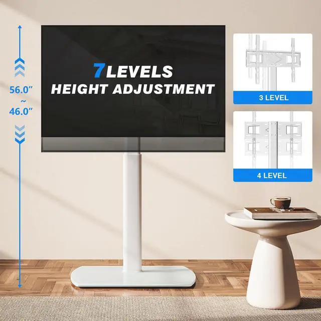 Alt view image 3 of 4 - Universal TV Floor Stand with Mount for 27-70 Inch LCD LED OLED TVs, Swivel Height Adjustable Tall TV Stand, Space Saving Design for Corner Bedroom Living Room, White