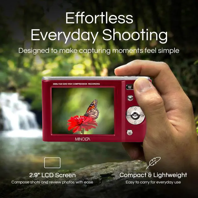 Alt view image 3 of 4 - MND20 44MP Digital Camera 2.7K Ultra HD Video, 16X Digital Zoom, Anti-Shake Stabilization, Time Lapse, Face Detection, 2.9-inch LCD Display Lightweight Compact Camera (Red)