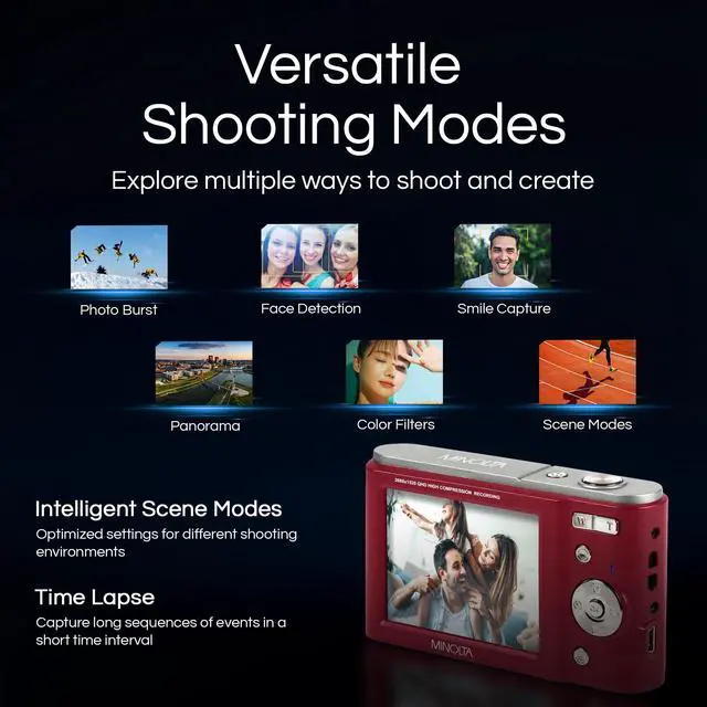 Alt view image 4 of 4 - MND20 44MP Digital Camera 2.7K Ultra HD Video, 16X Digital Zoom, Anti-Shake Stabilization, Time Lapse, Face Detection, 2.9-inch LCD Display Lightweight Compact Camera (Red)