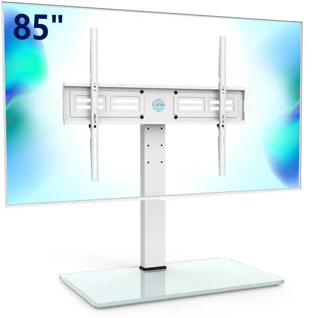 Main image of Universal TV Stand with Swivel Mount for 50-85 inch Flat Screens - Height Adjustable Tempered Glass Base Holds up to 110 lbs, White