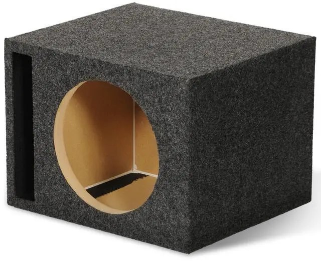 Main image of QPower Single Car Audio Subwoofer Box with Vented Design, Fits Most 12-Inch Subwoofers Deep Bass MDF Enclosure for with Charcoal Gray Carpet, Tuned to 42 Hertz, 1.65 Cu Ft Air Space