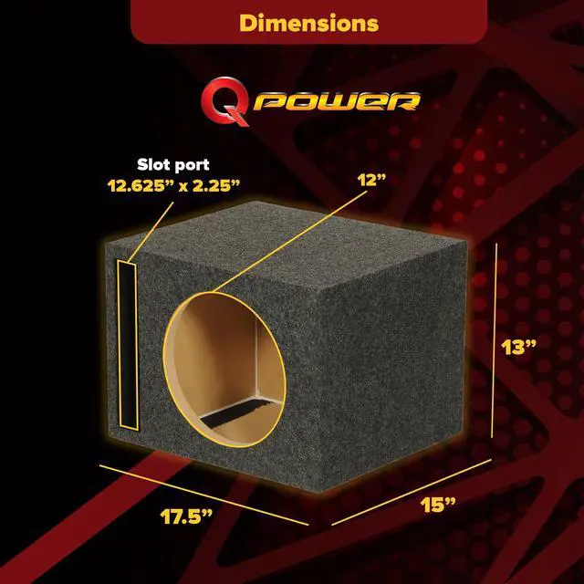 Alt view image 3 of 4 - QPower Single Car Audio Subwoofer Box with Vented Design, Fits Most 12-Inch Subwoofers Deep Bass MDF Enclosure for with Charcoal Gray Carpet, Tuned to 42 Hertz, 1.65 Cu Ft Air Space
