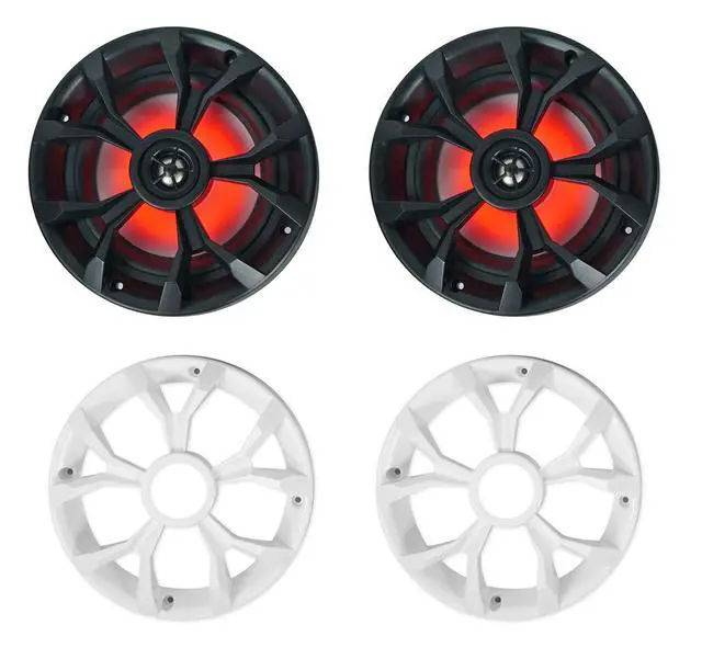Alt view image 3 of 4 - RKL65MBW (2) 6.5" 700W Marine Speakers, 4 Ohm, LED Lights, CEA Compliant, Coaxial, Waterproof, Black/White Grilles for Boats, ATVs, UTVs