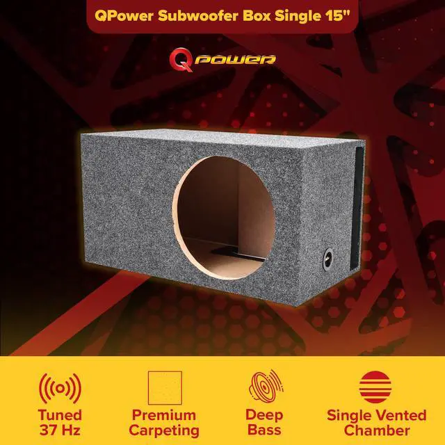 Alt view image 4 of 4 - QPower 15 Inch Heavy Duty Single Vented Carpet Covered Durable Car Audio Extra Large Vehicle Subwoofer Enclosure Woofer Box, Charcoal Gray