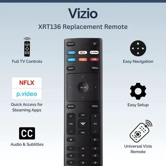 Alt view image 2 of 4 - 2 Pack XRT136 Vizio Smart TV Remote Replacement - Easy Setup, Infrared, Shortcut Keys, Universal Remote for SmartCast TVs - Vizio Remote Control Replacement for D, E, M, P, V, PX, OLED Series