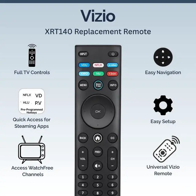 Alt view image 2 of 4 - 2 Pack XRT140R Vizio Smart TV Remote Replacement - Easy Setup, Infrared, Shortcut Keys, Universal Remote for SmartCast TVs - Vizio Remote Control Replacement for D, E, M, P, V, PX, OLED Series