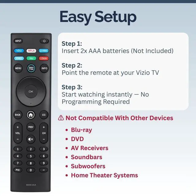 Alt view image 4 of 4 - 2 Pack XRT140R Vizio Smart TV Remote Replacement - Easy Setup, Infrared, Shortcut Keys, Universal Remote for SmartCast TVs - Vizio Remote Control Replacement for D, E, M, P, V, PX, OLED Series