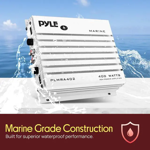 Alt view image 3 of 4 - Hydra Marine 400W 4-Channel Amplifier - Waterproof with Dual MOSFET Power Supply - GAIN level Controls - RCA Input - LED Indicator - Compact Design for Boat/Vehicle Audio - PLMRA402