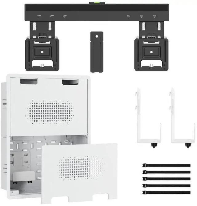 Main image of Ultra Slim TV Wall Mount & 17" Recessed in-Wall Media Box Bundle - 0.37" Micro Gap Design for 32-65" TVs - Hidden AV Cable Management Kit with Vented Cover Adjustable Shelf & Straps