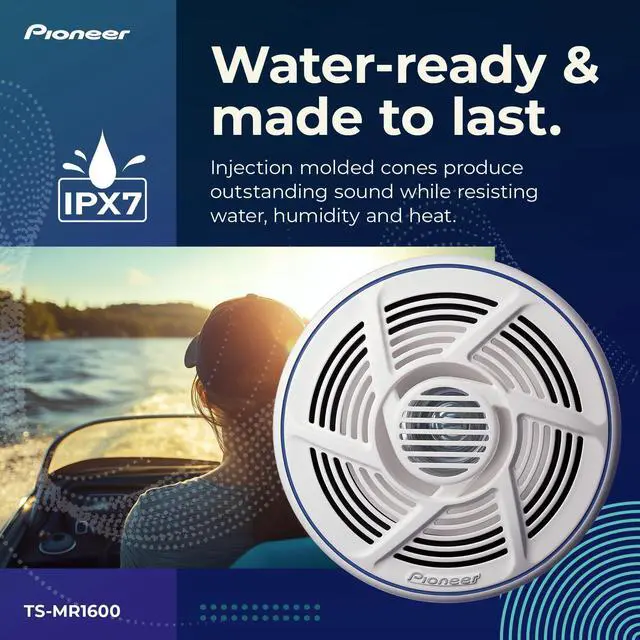 Alt view image 3 of 4 - TS-MR1600 6.5 Marine Speakers (Pair) 2-Way Coaxial Boat Speakers, 100W Max Power, Waterproof & UV-Resistant (White)