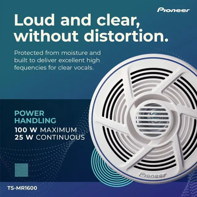 Alt view image 4 of 4 - TS-MR1600 6.5 Marine Speakers (Pair) 2-Way Coaxial Boat Speakers, 100W Max Power, Waterproof & UV-Resistant (White)