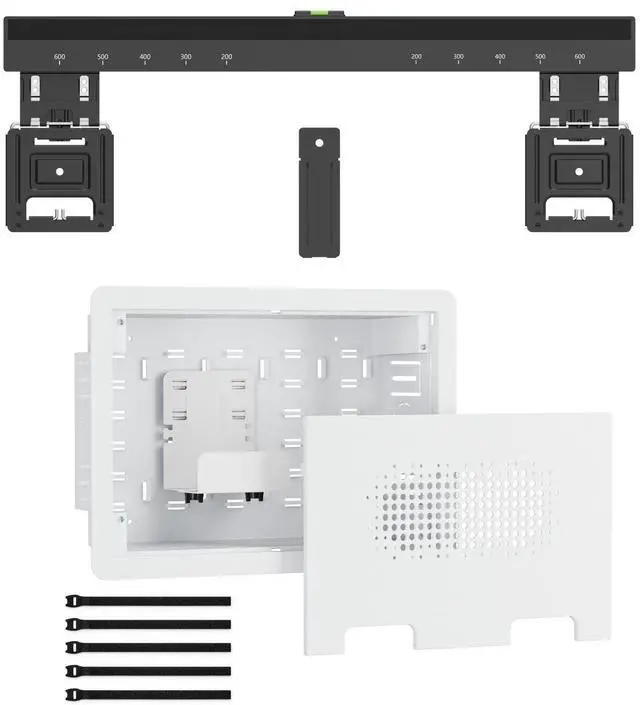 Main image of Ultra Slim TV Wall Mount & 9" Recessed in-Wall Media Box Bundle - 0.37" Micro Gap Design for 43-100" TVs - Hidden AV Cable Management Kit with Vented Cover Adjustable Shelf & Straps
