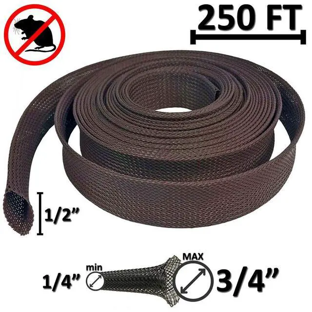 Alt view image 2 of 2 - 1/2" Chewing Resistant Braided Sleeving Repulsive Hose Wire Mesh Cable Protection Flexible Expandable Wrap - 250 Feet
