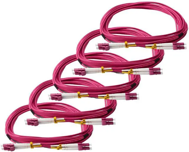 Main image of trueCABLE LC to LC OM4 Fiber Patch Cable, 7m (22.96ft), UPC Polish, 100GB Multimode (MM) Duplex 50/125um, Riser Rated (OFNR), UL Listed, 5 Pack, Violet