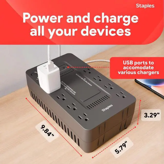Alt view image 3 of 4 - 650VA UPS Battery Backup with 8 Outlets Standby Power Supply & Surge Protection for Computers, Routers & Home Office Electronics, Black
