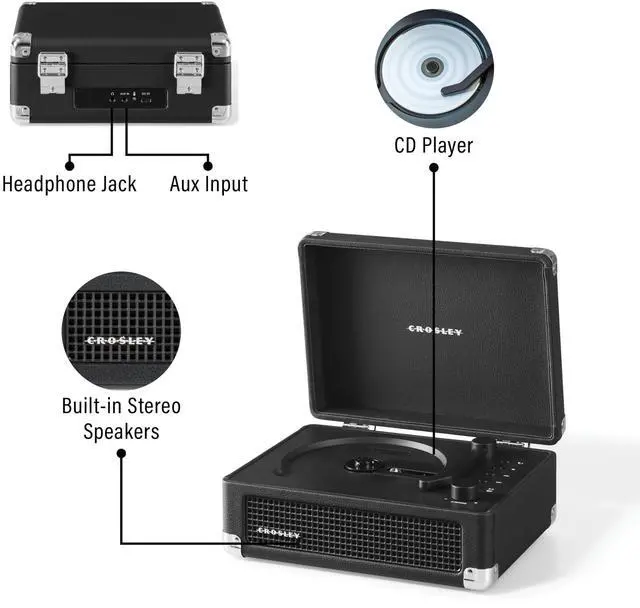 Alt view image 4 of 4 - CR3505A-BK Cruiser Retro Portable CD Player with Stereo Bluetooth Speakers and FM Radio, Black