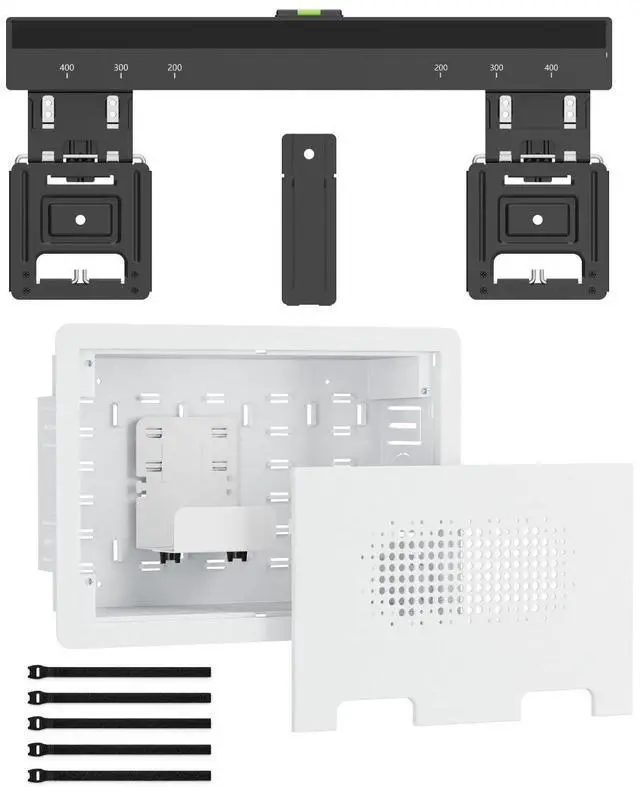 Main image of Ultra Slim TV Wall Mount & 9" Recessed in-Wall Media Box Bundle - 0.37" Micro Gap Design for 32-65" TVs - Hidden AV Cable Management Kit with Vented Cover Adjustable Shelf & Straps