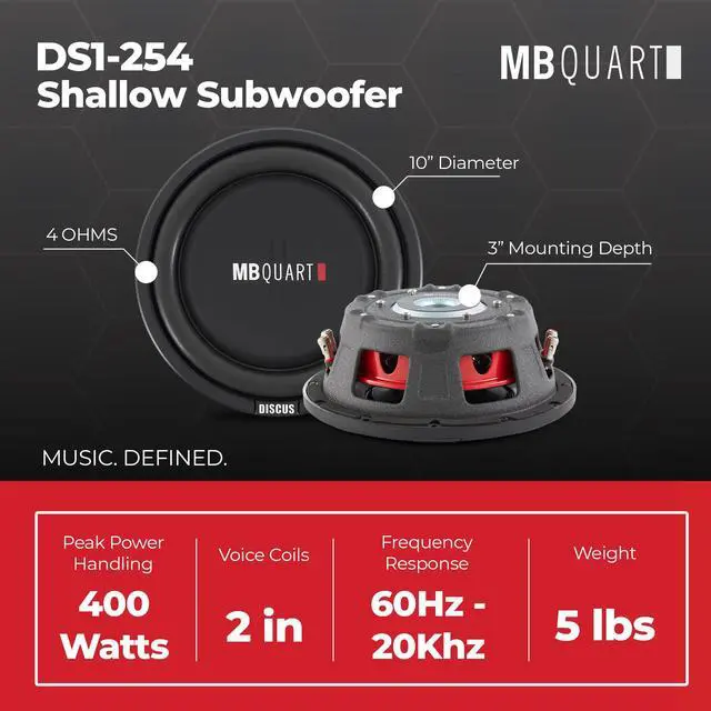 Alt view image 4 of 4 - DS Inch Shallow Space Saving Slim Subwoofer Car Speakers with Dual Voice Coil for Vehicle Sounds Audio Systems, Black