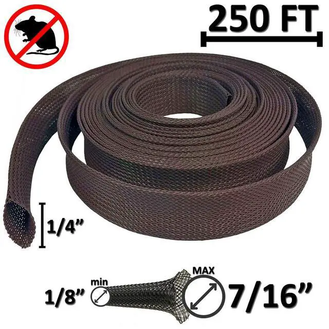 Alt view image 2 of 2 - 1/4" Chewing Resistant Braided Sleeving Repulsive Hose Wire Mesh Cable Protection Flexible Expandable Wrap - 250 Feet